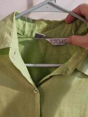 Totonko Lime Green 100% Linen Button Down Blouse Sz M